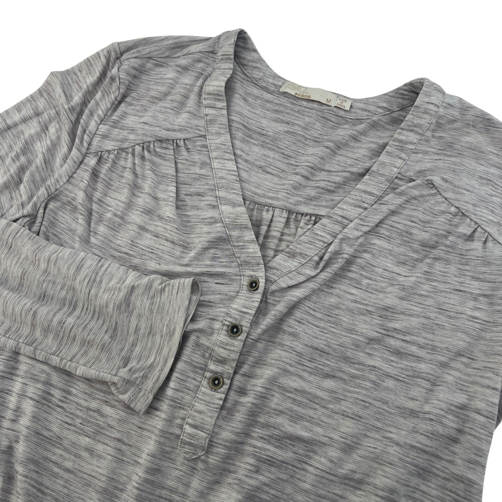Prana Womens Grey Space Dye V-Neck Long Sleeve Henley Top Size M